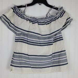 Splendid Off the shoulder Gray Cream top 100% cotton Women's SZ M